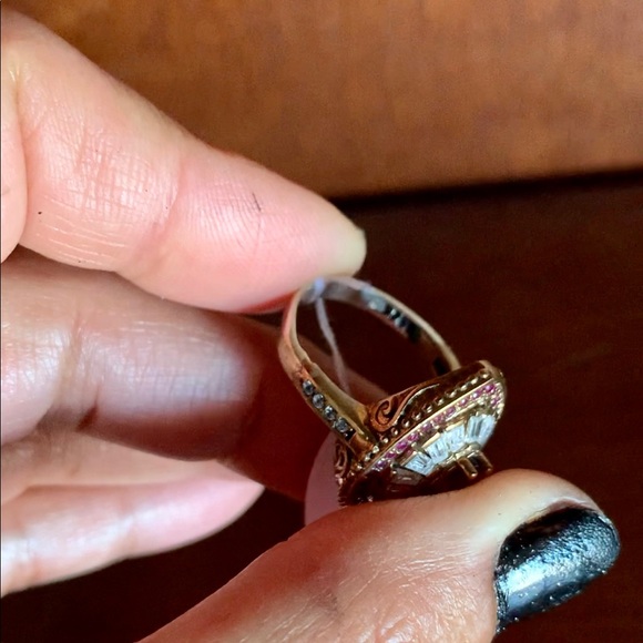 Teardrop Ruby Topaz & Crystal Baguettes Oval Cocktail Accent Ring Size 8 - Picture 8 of 11